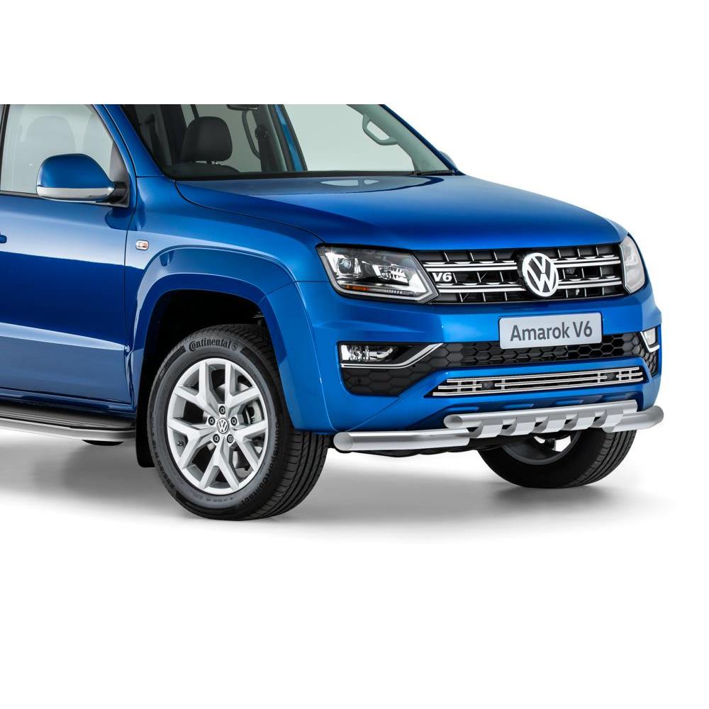 Защита Rival переднего бампера d76+d57 с профильной защитой картера для Volkswagen Amarok I рестайлинг 2016-2020